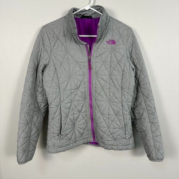 The North Face Womens Large Tamburello Quilted Puffer Jacket Grey Pink Coat - Picture 1 of 4